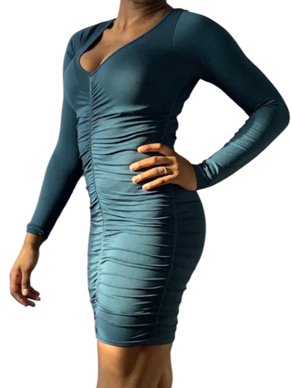 Azure/Blue Scrunch Sexy Fit Long Sleeve Dress